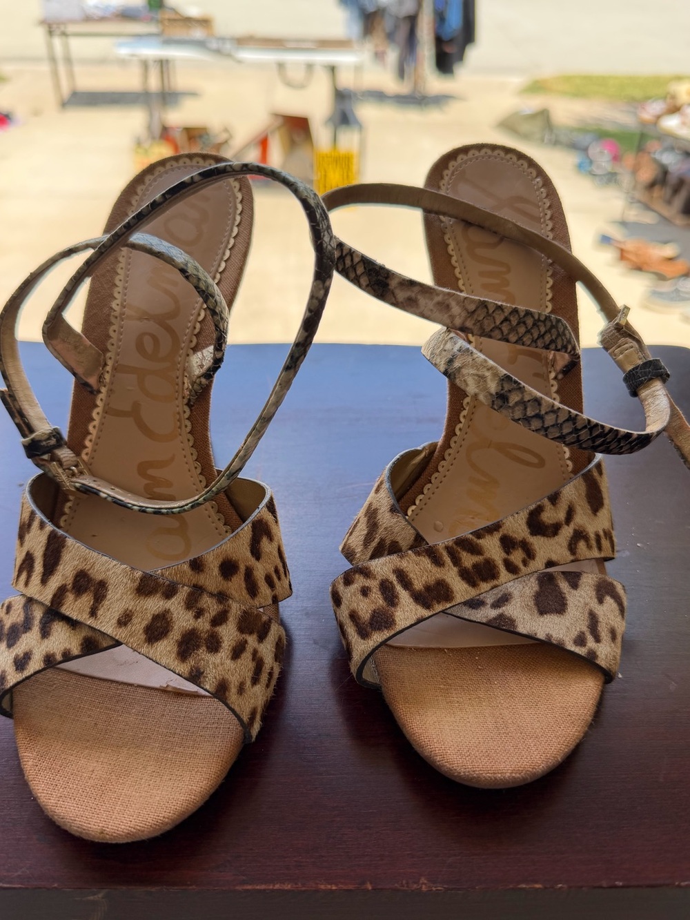 Sam Edelman Leopard Calf Hair Strappy Stiletto Heels Size 8